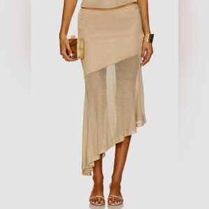 Runaway Elaine Flounce Midi Asymetrical Gold Knit Skirt Medium Whimsical Flowy